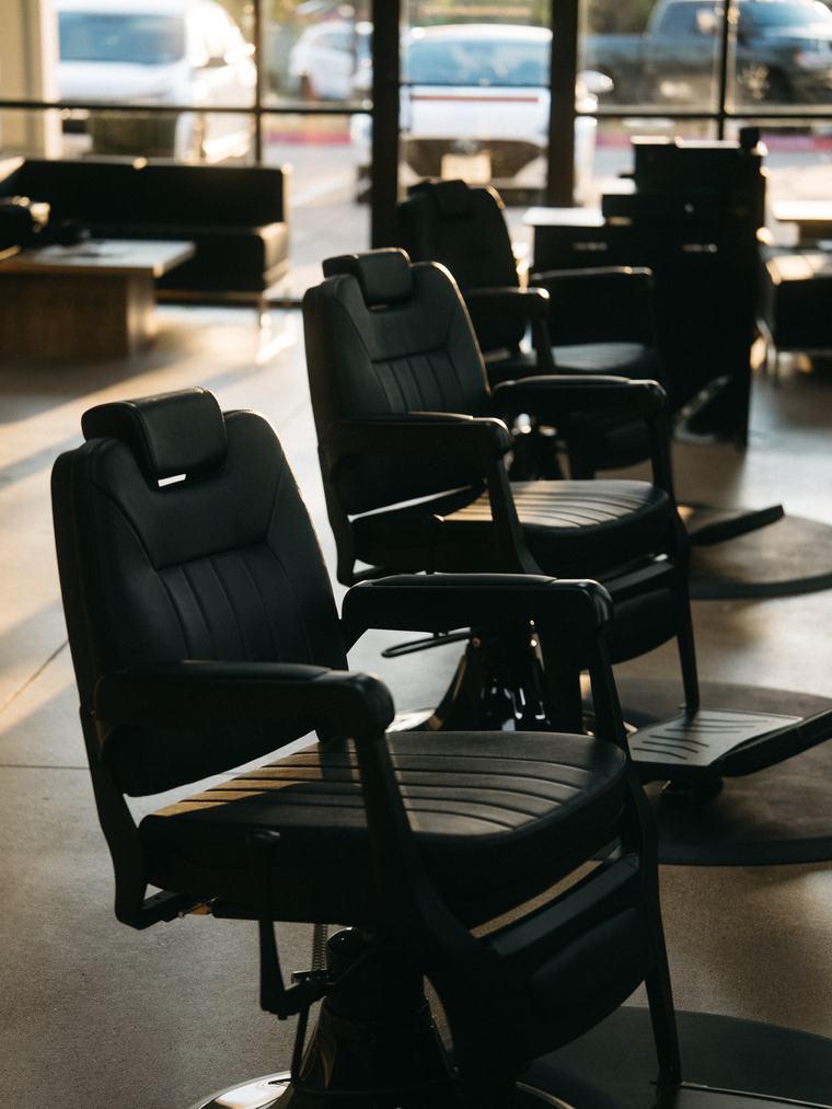 Barber chairs by the front window at Stone Barber, Southlake